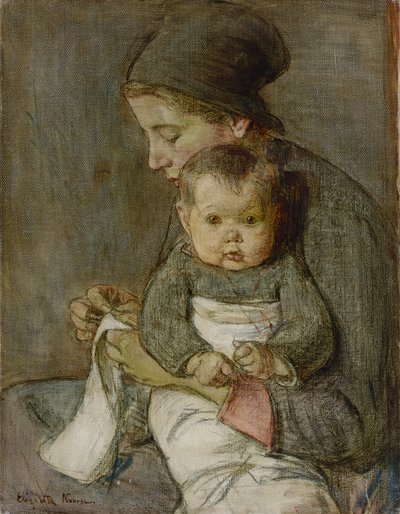 Äiti ja vauva (öljy kankaalle) tekijältä Elizabeth Nourse