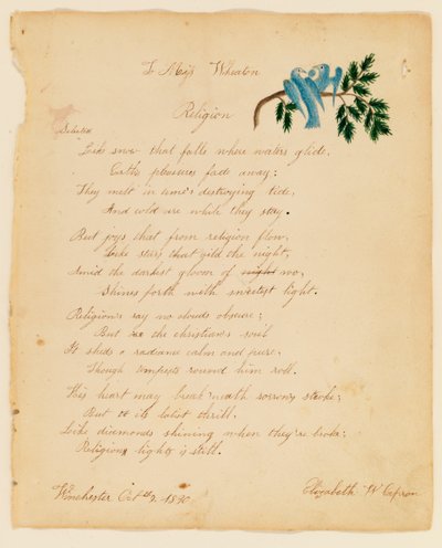 Neiti Wheatonille, Uskonto, 1830. tekijältä Elizabeth W. Capron