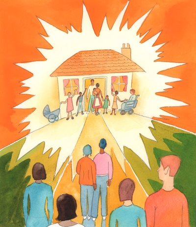 Kristillinen avioliitto, sellaisena kuin se tulisi elää, on kuin kukkulalle asetettu lamppu yhteiskunnalle; sakramentaalinen liitto täynnä armoa, 2005 (akvarelli paperille). tekijältä Elizabeth Wang