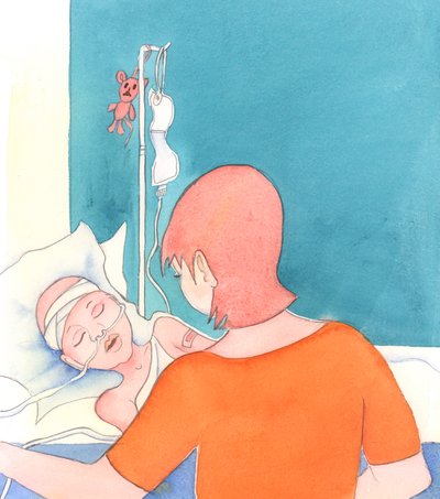 Äiti, jolla on vakavasti sairas lapsi, rakastaa häntä edelleen, 2005 (akvarelli paperille). tekijältä Elizabeth Wang