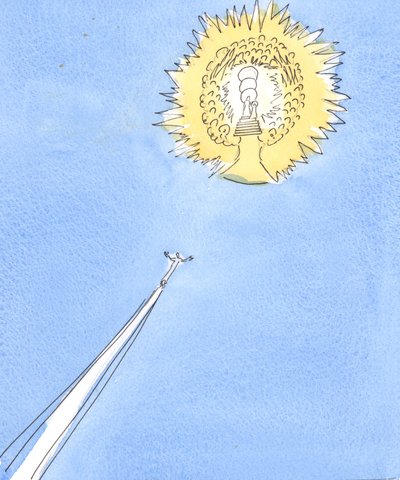 Kiirastulesta vapautunut sielu kohoaa kuin raketti kohti kaukaista "aurinkoa", joka on taivaan säteily, 2004 (paperilla) tekijältä Elizabeth Wang