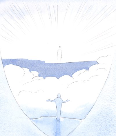 Kuolemamme "oviaukon" jälkeen Kristus kutsuu häntä rakastavan astumaan ulos ja ylittämään kuilun, luottavaisin mielin, että hänet kannetaan, 2001 (paperilla) tekijältä Elizabeth Wang
