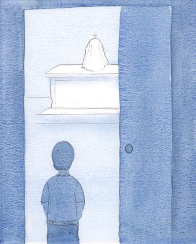 Lapsena, enkä katolilaisena, muistan, että joku antoi minun mennä kappeliin ja nähdä tabernaakkelin, 2000 (w/c paperilla) tekijältä Elizabeth Wang
