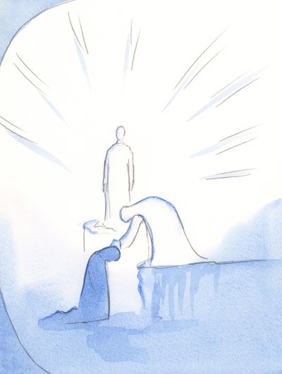 Ikään kuin jalustasta kumartuneena Neitsyt Maria ojensi kätensä ja silitti päätäni. Hän iloitsee niistä, jotka puhuvat hänestä iloisesti muille, 2002 (paperilla) tekijältä Elizabeth Wang
