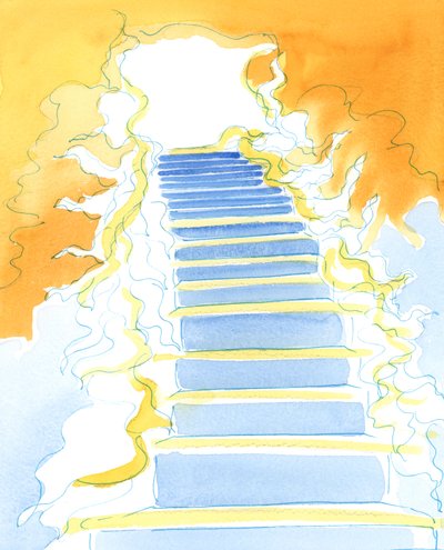 Ikään kuin taivaan "ovesta" Jumalan armot vuotavat ulospäin, portaita alas, meille, alla oleville, 2003 (paperilla) tekijältä Elizabeth Wang