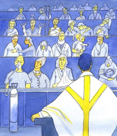 Kun pappi katselee seurakuntaansa valmistautuessaan saarnaamaan ja opettamaan messussa, hänen tulee muistaa, kuinka köyhiä he ovat, 2001 (paperilla) tekijältä Elizabeth Wang