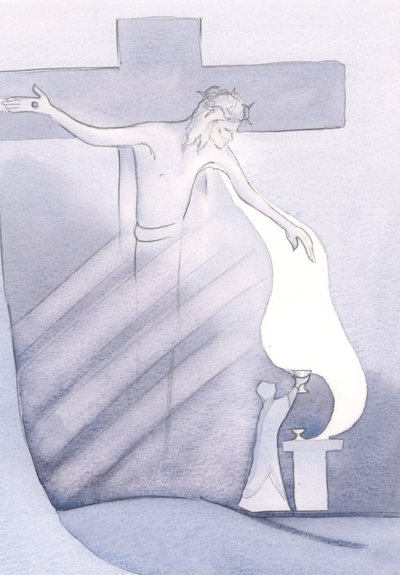 Jokaisessa messussa Kristuksen kallisarvoista verta vuodatetaan ristiltä pelastuksemme synnistä, 2000 (paperilla) tekijältä Elizabeth Wang