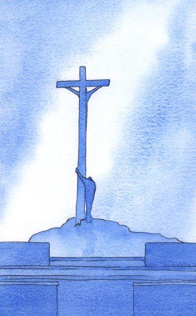Jokaisessa messussa seisomme pelastuksemme puolesta ristiinnaulitun Kristuksen vieressä, 2002 (paperilla) tekijältä Elizabeth Wang