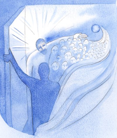 Taivaaseenastumishetkellä veljemme Kristus palasi Isän luo voittoon ja avasi meille tien taivaaseen, 2001 (paperilla) tekijältä Elizabeth Wang