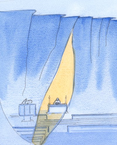 Vihkimisessä Kristuksen läsnäolon kautta on ikään kuin tie olisi luotu maallisen elämän "jyrkänteellä" ja taivaan kirkkaus paistaa läpi, 2002 (paperilla) tekijältä Elizabeth Wang