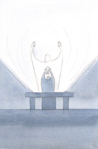 Kristus rukoili puolestamme, käsivarret Isää kohti., 2000 (paperilla) tekijältä Elizabeth Wang