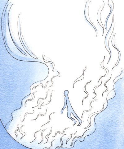 Näyttää siltä, ​​että Jumalan lapset leikkivät Hänen Läsnäolossaan niiden liekkien langoista, joilla Isä kurottautuu jumaluuden suuresta, kirkkaasta tulesta, 2003 (paperilla) tekijältä Elizabeth Wang