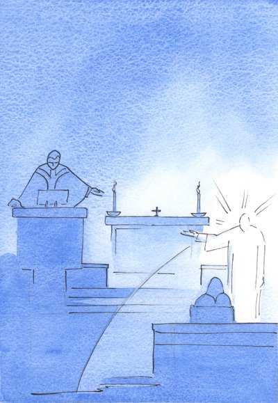 Kristus ilmestyi eteeni, hänen käsivartensa ylhäällä osoittaen saarnatuolia, jossa hän kertoi minulle, että totuus puhutaan Jumalasta ja ihmisestä, 2003 (paperilla) tekijältä Elizabeth Wang