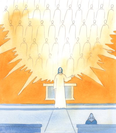 Kristus pyysi minua unohtamaan pienet virheeni ja iloitsemaan pyhien ihanasta seurasta, 2005 (akvarelli paperille). tekijältä Elizabeth Wang