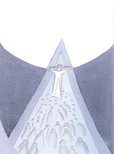 Kristus kärsi kärsimyksensä, kuolemansa, ylösnousemuksensa ja taivaaseenastumisensa kautta tien taivaaseen - tien, jolla voimme seurata., 2000 (w/c paperilla) tekijältä Elizabeth Wang