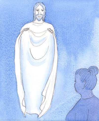 Kristus lohduttaa ja rauhoittaa meitä, kuten äiti, joka rauhoittaa lapsiaan, kun he ovat huolissaan tai ahdistuneita, 2004 (paperilla) tekijältä Elizabeth Wang