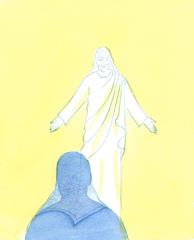 Kristus katsoi minua valtavalla rakkaudella ja hellyydellä, kun ilmaisin katumukseni ja rakkauteni, 2003 (paperilla) tekijältä Elizabeth Wang