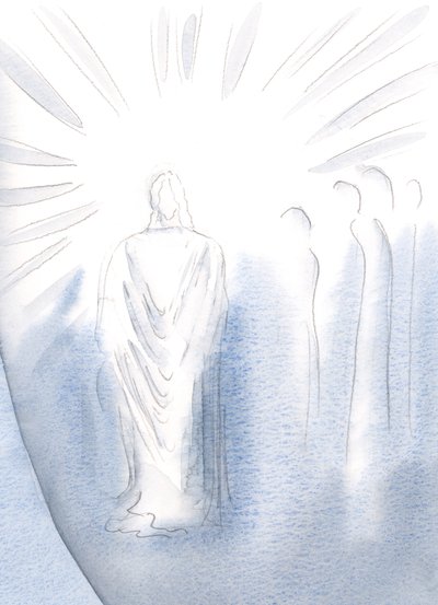 Kristus on piilotettu kahden verhon taakse, 2000 (paperilla w/c) tekijältä Elizabeth Wang