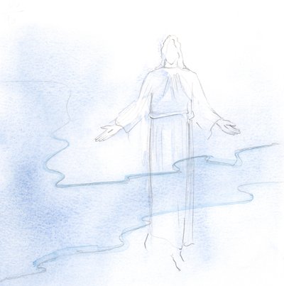 Kristus on piilotettu kahden verhon taakse, 2000 (paperilla w/c) tekijältä Elizabeth Wang