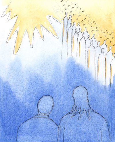 Kristus on kanssamme, kun kunnioitamme Hänen pyhiään, 2003 (paperilla) tekijältä Elizabeth Wang