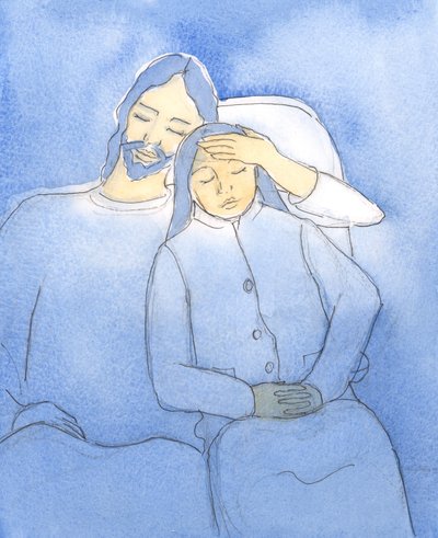 Kristus toivottaa ystävänsä tervetulleeksi pyhään ehtoolliseen, 2004 (paperilla) tekijältä Elizabeth Wang