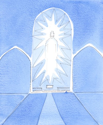 Kristus, meidän Jumalamme, on sakramentaalisesti läsnä kaikessa kirkkaudessaan tabernaakkelissa, 2005 (akvarelli paperille). tekijältä Elizabeth Wang
