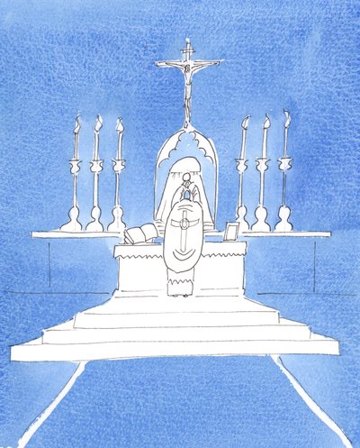 Kristus sanoi minulle tridentin messusta: "Toiveeni on, että muinainen riitti palautetaan ja siten autan palauttamaan kunnioituksen kaikkialla maailmassa", 2005 (vesiväri paperille). tekijältä Elizabeth Wang