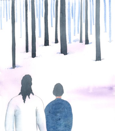Kristus näytti minulle edessäni maata, joka oli kuin lumen peittämä metsänpohja, 2005 (akvarelli paperille). tekijältä Elizabeth Wang
