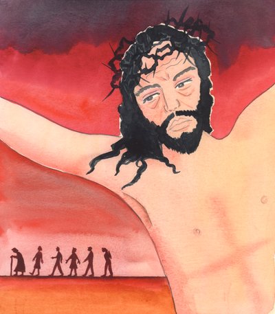 Kristus puhui viinin pyhityksessä sanoen "Vuodatin vereni heidän puolestaan", 2004 (paperilla) tekijältä Elizabeth Wang