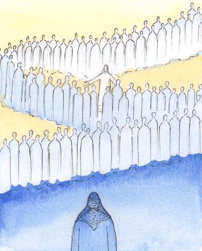Kristus kulki pyhiensä keskuudessa taivaassa ja kiinnitti heihin henkilökohtaisen huomion rakastavilla katseilla ja eleillä, 2003 (paperilla) tekijältä Elizabeth Wang
