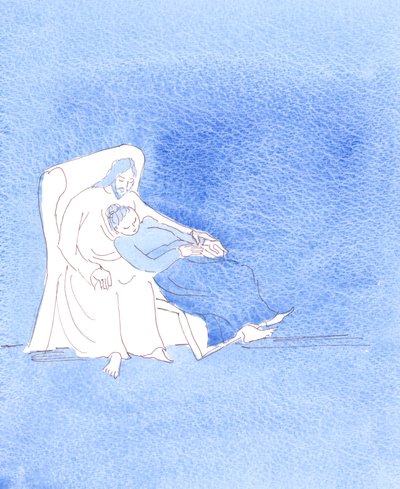 Kristus ei antanut minun enää rukoilla, kun olin uupunut pitämästä puhetta Hänestä, 2004 (akvarelli paperille). tekijältä Elizabeth Wang