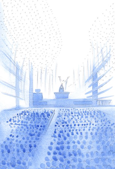 Messun pyhän uhrin aikana Kristus rukoilee Isää maan ja taivaan kansansa keskellä, 2002 (paperilla) tekijältä Elizabeth Wang