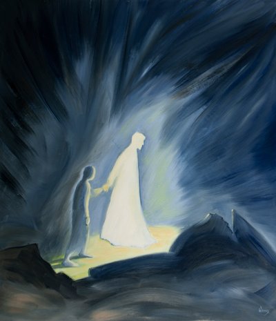 Jopa kärsimystemme pimeydessä Jeesus lohduttaa ja opastaa meitä, 2001 (öljyä laivalla) tekijältä Elizabeth Wang