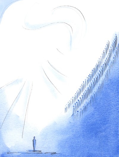 Joka kerta kun rukoilemme "Pyhä, Pyhä, Pyhä Herra", yhdistämme äänemme pyhien ja enkelien kanssa, jotka ylistävät samaa taivaassa, 2003 (paperilla) tekijältä Elizabeth Wang