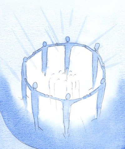 Ystävät ja sukulaiset, jotka elävät, työskentelevät ja rukoilevat yhdessä Kristuksessa, työntävät pimeyttä taaksepäin, valaisemaan muita, 2002 (paperilla) tekijältä Elizabeth Wang