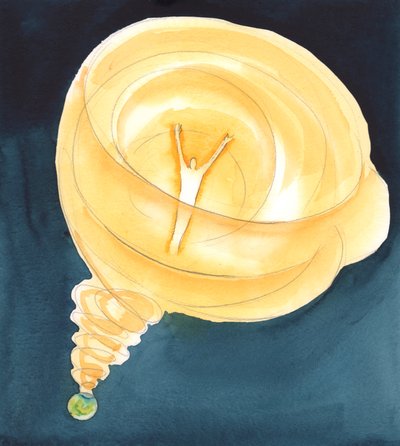 Rakkauden pyörteestä, joka on Jumaluuden kolmen jumalallisen persoonan elämä, Kristus laskeutui maan päälle inkarnaatiossaan, Neitsyt Marian kohdussa, 2005 (akvarelli paperille). tekijältä Elizabeth Wang