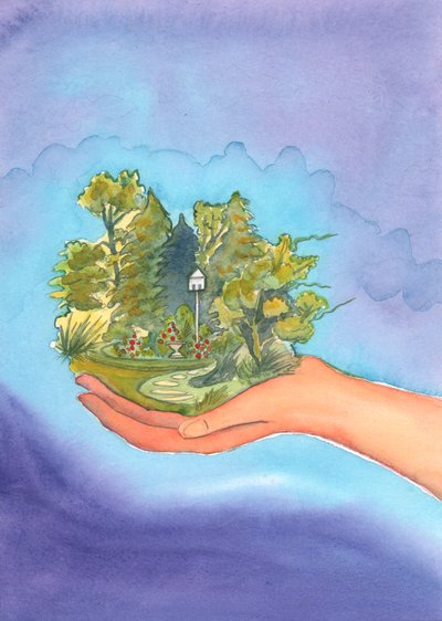 Jumala loi maailman ja antoi elämän kaikelle elävälle, ja Hän iloitsee meidän ilostamme ympärillämme olevasta kauneudesta, jonka lähde on Hänessä, 2002 (paperilla) tekijältä Elizabeth Wang