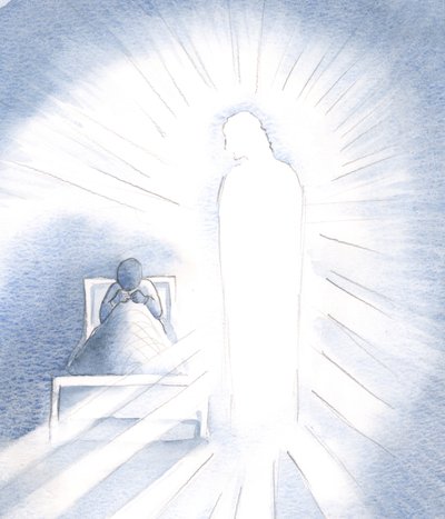 Muistan Kristuksen tulevan luokseni nuorena aikuisena: Kuinka heleä oli Hänen kunniansa; kuinka pimeänä näin oman sieluni olevan, 2000 (w/c paperilla) tekijältä Elizabeth Wang