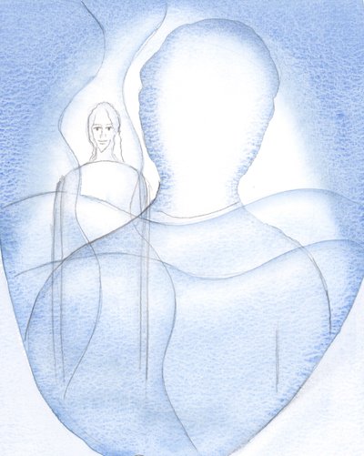 Näin Kristuksen säteilevän läsnäolon ajatusteni ja muistojeni takana, 2000 (w/c paperilla) tekijältä Elizabeth Wang