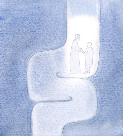 Näin, että Kristus pitää minua kädessään koko matkoillani, kun kuljemme eteenpäin Isän luo, ikään kuin matkustaisimme kierretyissä tunneleissa, 2000 (paperilla) tekijältä Elizabeth Wang
