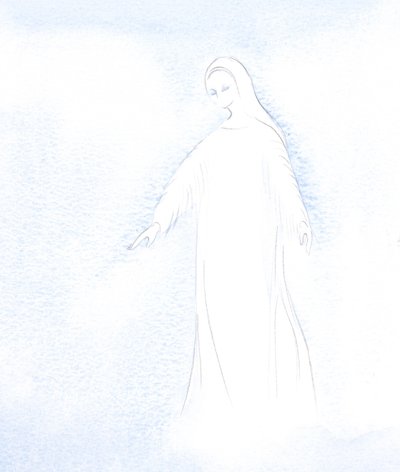 Sain vilauksen pyhän äitimme Marian arvokkuudesta ja kirkkaudesta, jonka hän nyt saa taivaassa., 2001 (w/c paperilla) tekijältä Elizabeth Wang