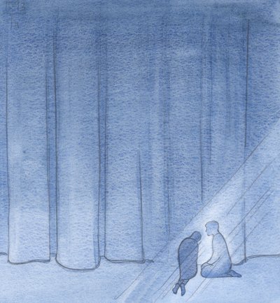 Minua auttoi ja rauhoitti, siellä pimeydessä, Kristuksen hiljainen kumppanuus tällä puolella verhoa., 2001 (w/c paperilla) tekijältä Elizabeth Wang