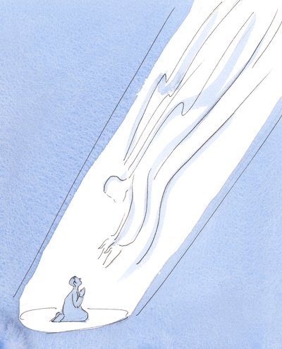 Jos rukoilemme uskossa, lapsen rehellisyydellä ja luottamuksella, Jumala kurottautuu aina meihin, vaikka emme tunne Hänen läsnäoloaan. , 2004 (w/c paperilla) tekijältä Elizabeth Wang