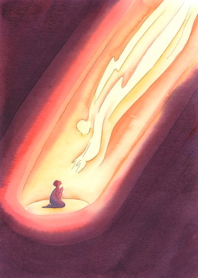 Jos rukoilemme uskossa, lapsen rehellisyydellä ja luottamuksella, Jumala kurottautuu aina meihin, vaikka emme tunne Hänen läsnäoloaan. , 2004 (w/c paperilla) tekijältä Elizabeth Wang