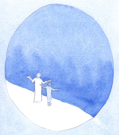 Kun uhraamme Kristuksen uhria, olemme niin lähellä Jumalaa kuin mahdollista, rukouksemme hyppii kuilun yli Isälle, 2001 (paperilla) tekijältä Elizabeth Wang