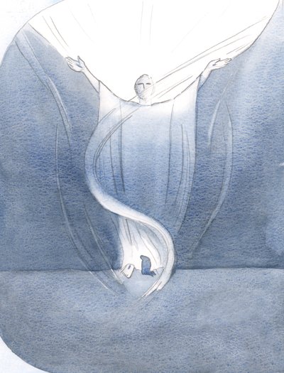 Pimeydessä yläpuolellani näin Hänen kätensä ojennettuna rukouksessa, ojentaen kohti kirkkautta, jota en voinut nähdä., 2000 (paperilla) tekijältä Elizabeth Wang