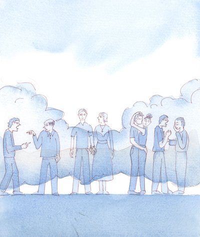 Herran silmissä yhteiskunnassa ikään kuin pyörisi korruption pilvi, ja katolilaisten on vaikea olla voittamatta sitä, 2004 (akvarelli paperille). tekijältä Elizabeth Wang