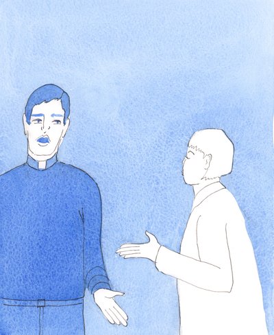 Ei riitä, että papisto sanoo huolimattomasta ja harkitsemattomasta messun viettämisestä: "Ihmiset ovat tottuneet siihen", 2005 (akvarelli paperille). tekijältä Elizabeth Wang