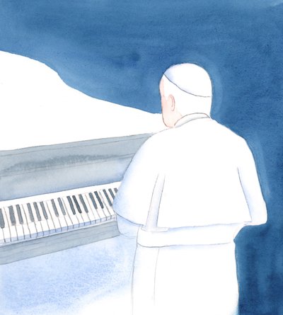 Paavi Benedictus toivoo, että kaikki pääsisivät siihen, mitä Pyhässä Kirjoituksessa kutsutaan "uskon kuuliaisuudeksi", 2005 (akvarelli paperille). tekijältä Elizabeth Wang