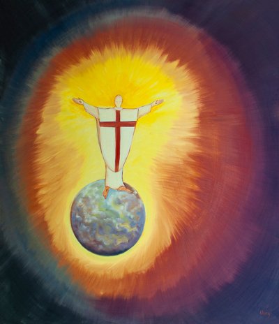 Jeesus Kristus on ylimmäinen pappimme, joka rukoilee puolestamme Isän puoleen jokaisessa messussa, 2000 (öljy laivalla) tekijältä Elizabeth Wang